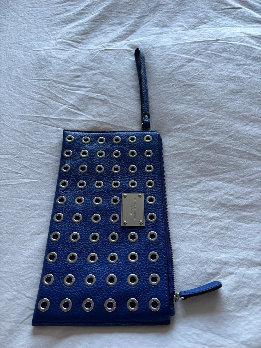Michael Kors Royal Blue Leather Grommet Wristlet
